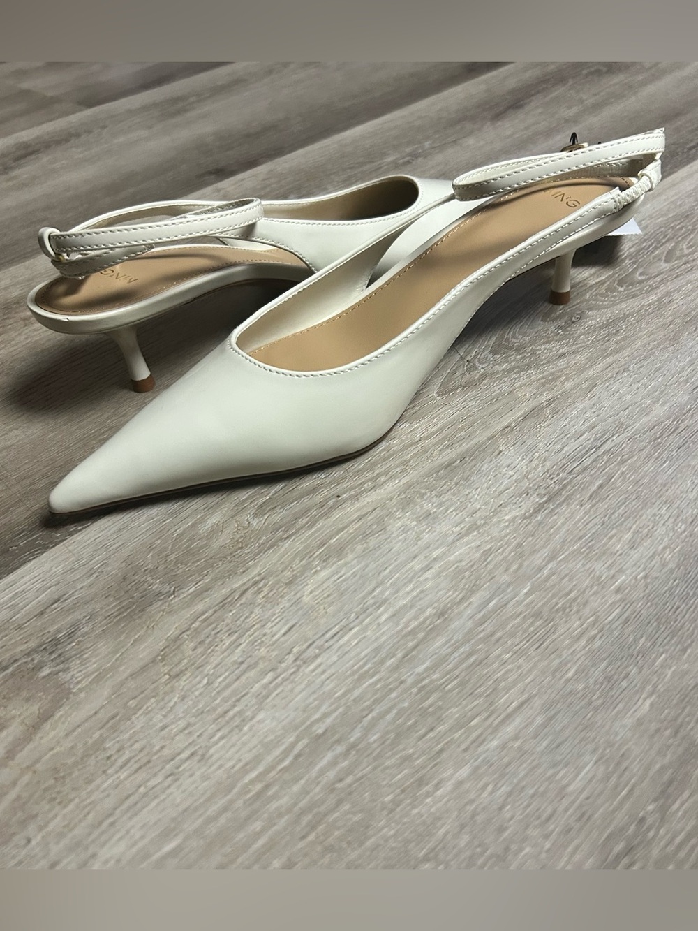 Mango Ivory Pointed-Toe Slingback Y2K Kitten Heels - Picture 5 of 8